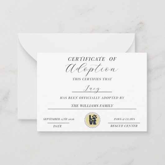 Adoption Mitteilungskarte (Vorderseite)