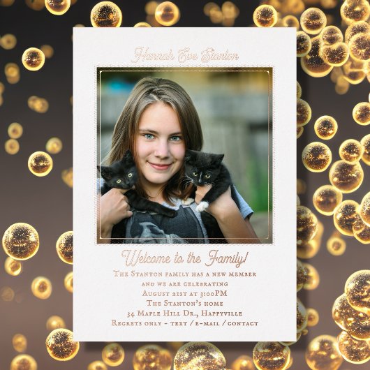 Adoption Older Girl Rose Goldene Foil Einladung