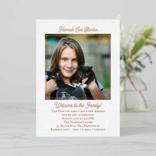 Adoption Older Girl Rose Goldene Foil Einladung (Stehend vorne)