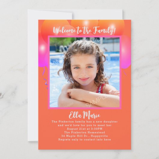 Adoption Party Daughter Photo Balloons Invitation Einladung (Vorderseite)