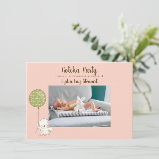Adoption Party "Gotcha" Party für Girl-Personalisi Einladung (Stehend Vorderseite)