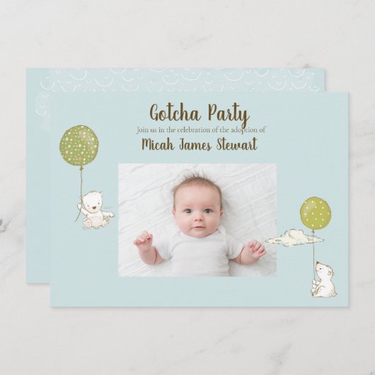 Adoption Party "Gotcha" Party für junge Menschen Einladung (Vorne/Hinten)