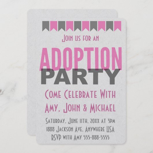 Adoption Party Rosa Moderne Ankündigungen (Vorne/Hinten)