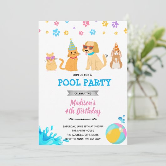 Adoption Pool Party Einladung (Stehend Vorderseite)