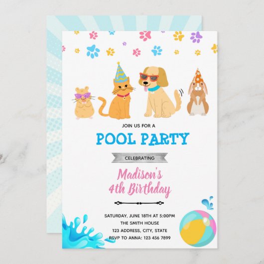 Adoption Pool Party Einladung (Vorne/Hinten)