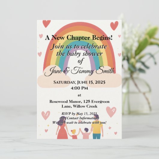 Adoption Rainbow Baby Dusche Einladung (Stehend Vorderseite)
