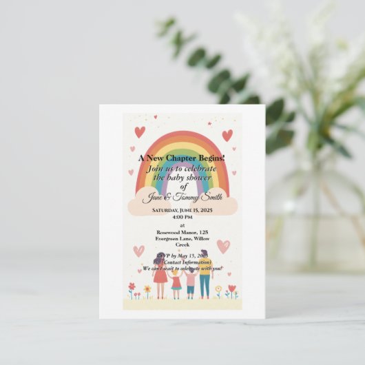 Adoption Rainbow Baby Dusche RSVP Karte (Stehend Vorderseite)