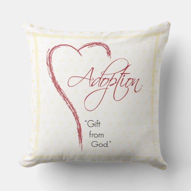 Adoption, Religiöse, Gelbe Punkte mit rotem Herzen Kissen (Vorderseite)