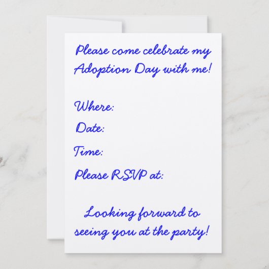 Adoption Tag Party Einladung (Rückseite)