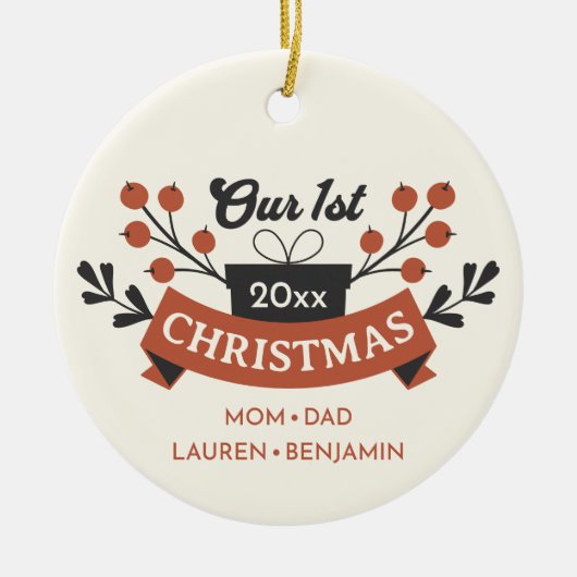 Adoption "Unser erstes Weihnachtsfest" Foto zurück Keramik Ornament (Vorne)