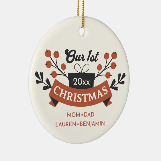 Adoption "Unser erstes Weihnachtsfest" Moderner Sa Keramik Ornament (Rechts)