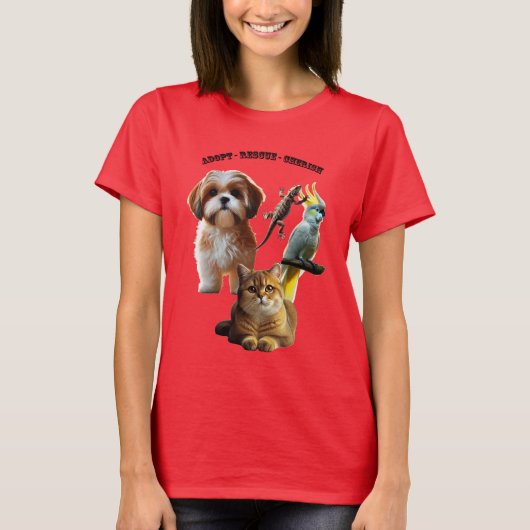 Adoption von Haustieren mit Hunden, Katzen, Vögeln T-Shirt (Vorderseite)