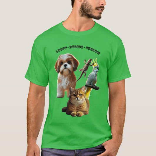 Adoption von Haustieren mit Hunden, Katzen, Vögeln T-Shirt (Vorderseite)