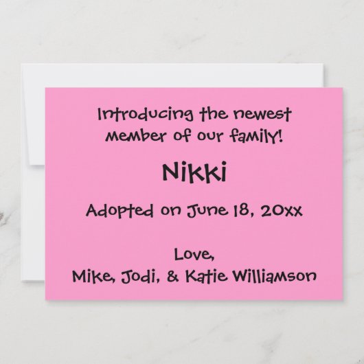 Adoption von Hunden oder Geburtsankündigungen (Ros Ankündigung (Rückseite)