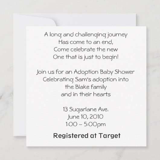 Adoptions-Dusche laden ein Einladung (Rückseite)