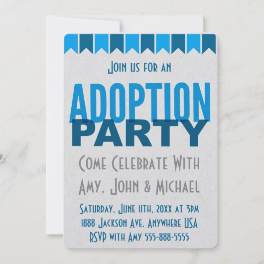 Adoptions-Party-blaue moderne Einladung (Vorderseite)