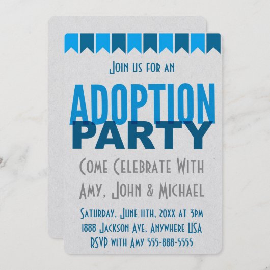 Adoptions-Party-blaue moderne Einladung (Vorne/Hinten)