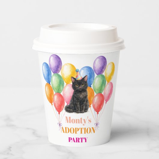 Adoptionsfeier Gotcha-Tag Schwarze Katze Haustier Pappbecher (Vorderseite)