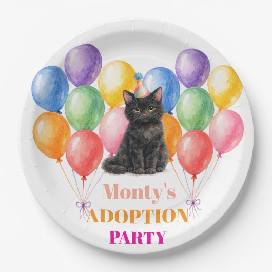 Adoptionsfeier Gotcha-Tag Schwarze Katze Haustier Pappteller (Vorderseite)