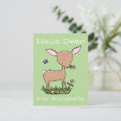 Adorable Abbildung von Hirschen und Blume Cartoon Postkarte (Stehend Vorderseite)