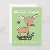 Adorable Abbildung von Hirschen und Blume Cartoon Postkarte (Vorne/Hinten)