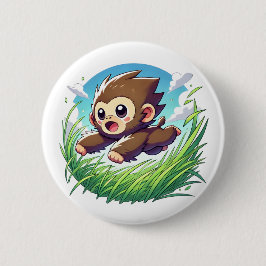 Adorable Affen springen durch ein Feld Button