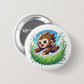 Adorable Affen springen durch ein Feld Button (Vorne & Hinten)
