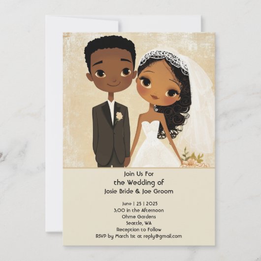Adorable African American Hochzeit Einladung (Vorderseite)