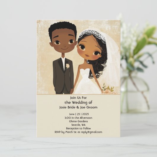 Adorable African American Hochzeit Einladung (Stehend Vorderseite)