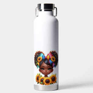 ADORABLE AFRIKANISCHE MÄDCHEN MIT BLUME TRINKFLASCHE
