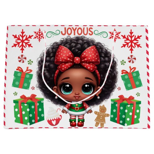 Adorable Afro Baby Girl Weihnachtself Große Geschenktüte (Vorderseite)