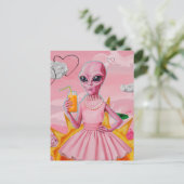 Adorable Alien Lady in Rosa mit Orangensaft Postkarte (Stehend Vorderseite)