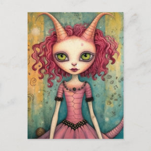 Adorable Alien Lady Mixed Media Collage Postkarte