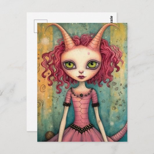 Adorable Alien Lady Mixed Media Collage Postkarte (Vorne/Hinten)