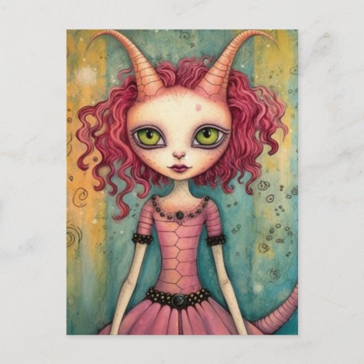 Adorable Alien Lady Mixed Media Collage Postkarte (Vorderseite)