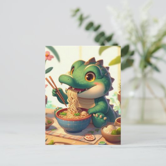 Adorable Alligator isst Nudeln Postkarte (Stehend Vorderseite)
