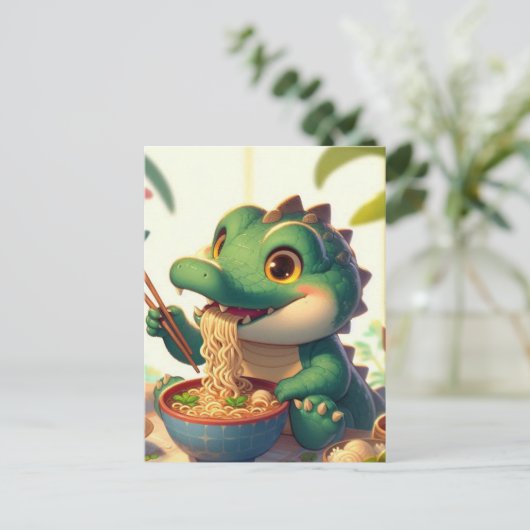 Adorable Alligator isst Nudeln Postkarte (Stehend Vorderseite)