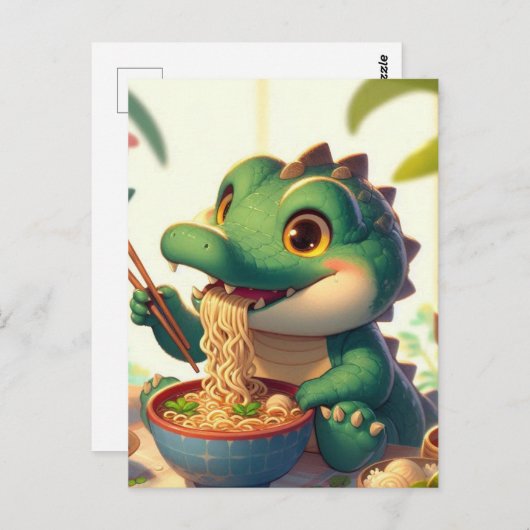 Adorable Alligator isst Nudeln Postkarte (Vorne/Hinten)