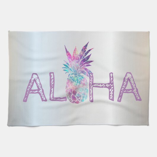 Adorable Aloha Hawaiian Ananas, Silber Geschirrtuch (Horizontal)