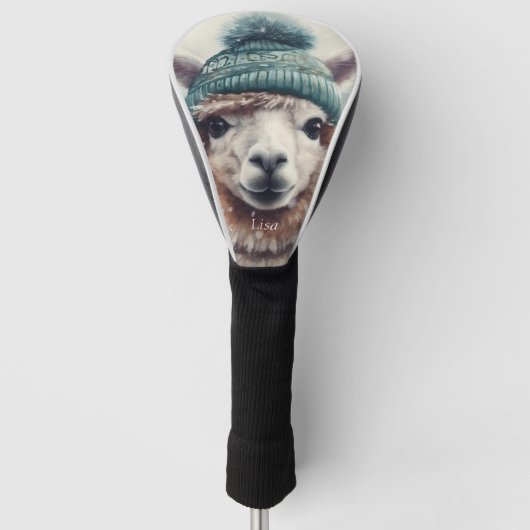 Adorable Alpaka mit blauen Mützen Golf Headcover (Vorderseite)