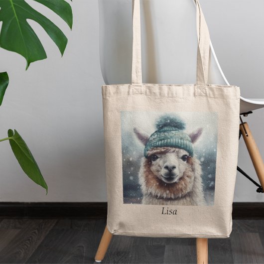 Adorable Alpaka mit blauer Mütze anpassbar Tragetasche