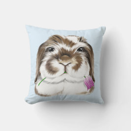 Adorable American Fuzzy Lop Rabbit mit rosa Tulip Kissen