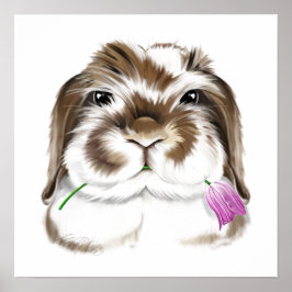 Adorable American Fuzzy Lop Rabbit mit rosa Tulip Poster