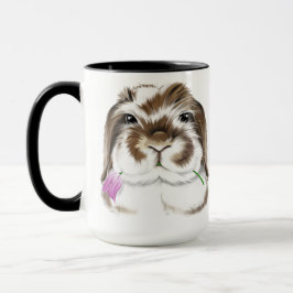 Adorable American Fuzzy Lop Rabbit mit rosa Tulip Tasse