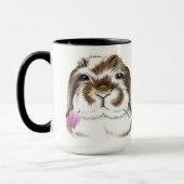 Adorable American Fuzzy Lop Rabbit mit rosa Tulip Tasse (Links)