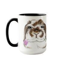 Adorable American Fuzzy Lop Rabbit mit rosa Tulip