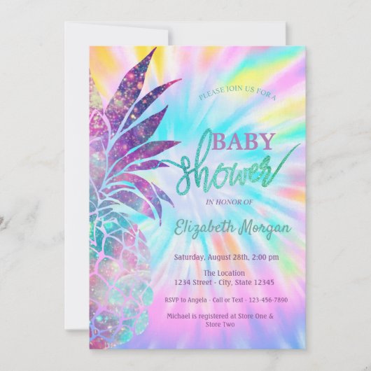 Adorable Ananas Gefärbte Krawatte Babydusche Einladung (Vorderseite)