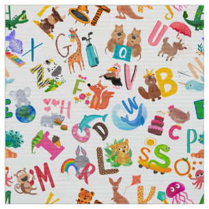 Adorable Animal Alphabet Aquarellbildung Stoff