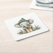 Adorable Animal Christmas Series Baby Elephant Rechteckiger Pappuntersetzer (angewinkelt)