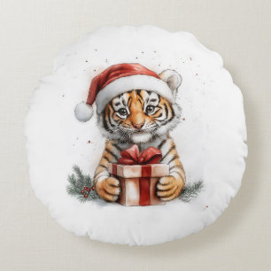 Adorable Animal Christmas Series Baby Tiger Rundes Kissen